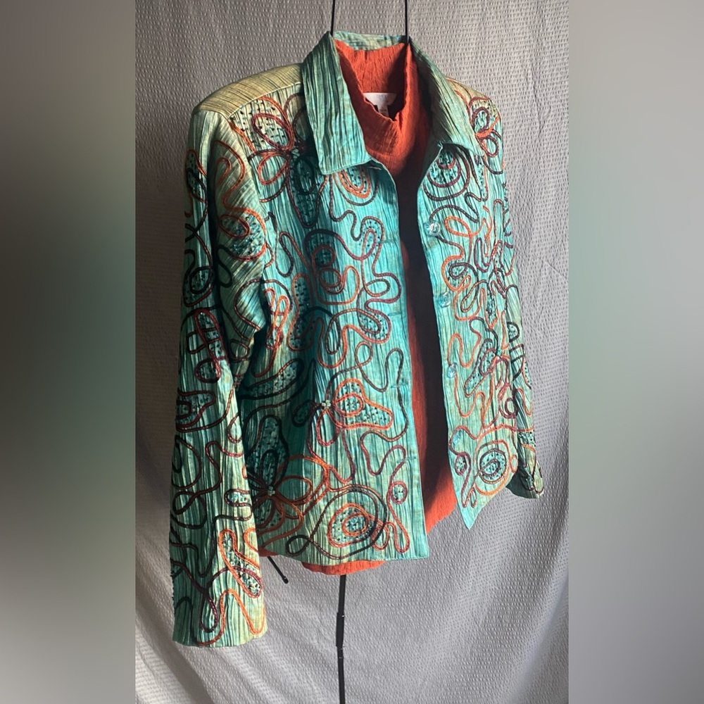 Patterned, Button Front Lightweight Button Jacket… - image 1